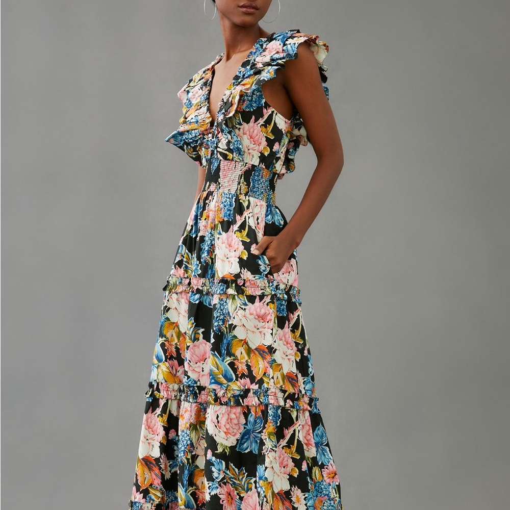 Love The Label Anthropologie Topange Ruffled Floral Dress Size M